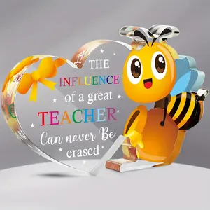 Creative Acrylic Heart & Cute Cartoon Bee Shaped Plaque, Letter Pattern Student Graduation Gift for Teacher, Desktop Decoration for Home & Office, Home Decor Products