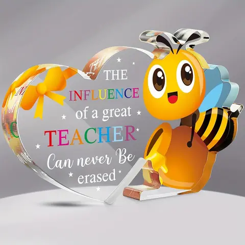 Creative Acrylic Heart & Cute Cartoon Bee Shaped Personalized Plaque Sign, Letter Pattern Student Graduation Gift for Teacher, Desktop Decoration for Home & Office, Novelty Desk Decor, Home Decor Gifts Products