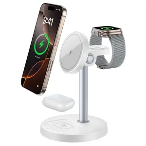 3 in 1 Wireless Charging Station for Apple Devices, Standard 15W Fast Wireless Mag-Safe Charger Stand for iPhone 16 15 14 13 12 Pro Max/Plus/Pro/Mini, iWatch & AirPods Series -Christmas gifts Smartphone Electronic Cellphone
