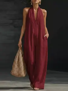 2026 Summer Comfortable Casual Wear Daily Commute Solid Color One-Piece Dress, Sleeveless V-Neck Women's Clothing, Trendy and Practical Womenswear