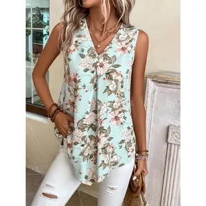 EMERY ROSE Floral Print V Neck Sleeveless Blouse