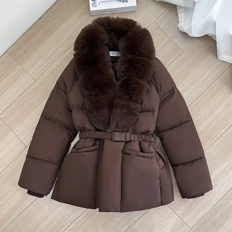 Winter New Style Mid-Length Cotton Coat for Women with a Fitted Waist and a Large Fur Collar, Suitable for All Occasions and Perfect for Slimming Down Womenswear Outerwear Jacket