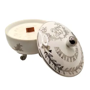 Lefton 25th Anniversary 8 oz Footed Dish Wood Wick Candle