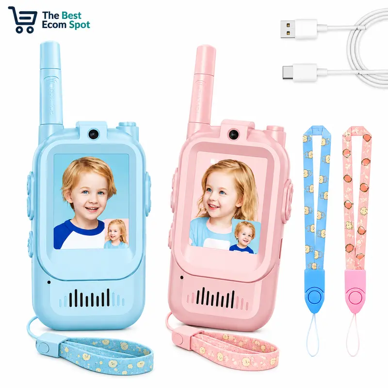 [TBES] Kids Rechargeable 2-Way Portable Walkie Talkies Set, Handheld Recharge & Go Christmas Gift Intercom, Easy to Use Family Fun Toy for Boys Indoor/Outdoor Camping (Blue/Pink), Phones & Electronics Audio-Video Gear