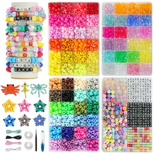 DIY Friendship Bracelet Kit: 3000 Pony Beads, Large Hole Letter Beads & Accessories Gift for Girls with Braided Elastic Cord Scissors Essential Findings Adjustable Beaded Design Art Charms