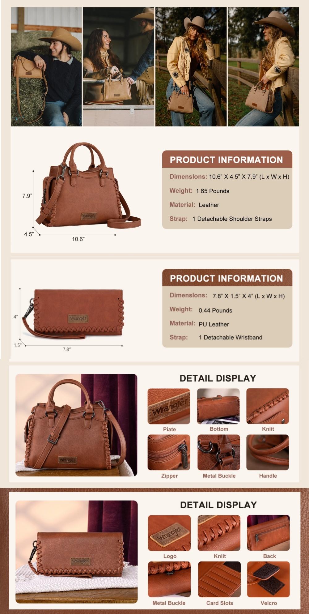 Wrangler Carry-All Whipstitch Tote Daily Use Handbag for Women Top Handle with Wristlet Wallett,2Pcs Set Leather Satchel