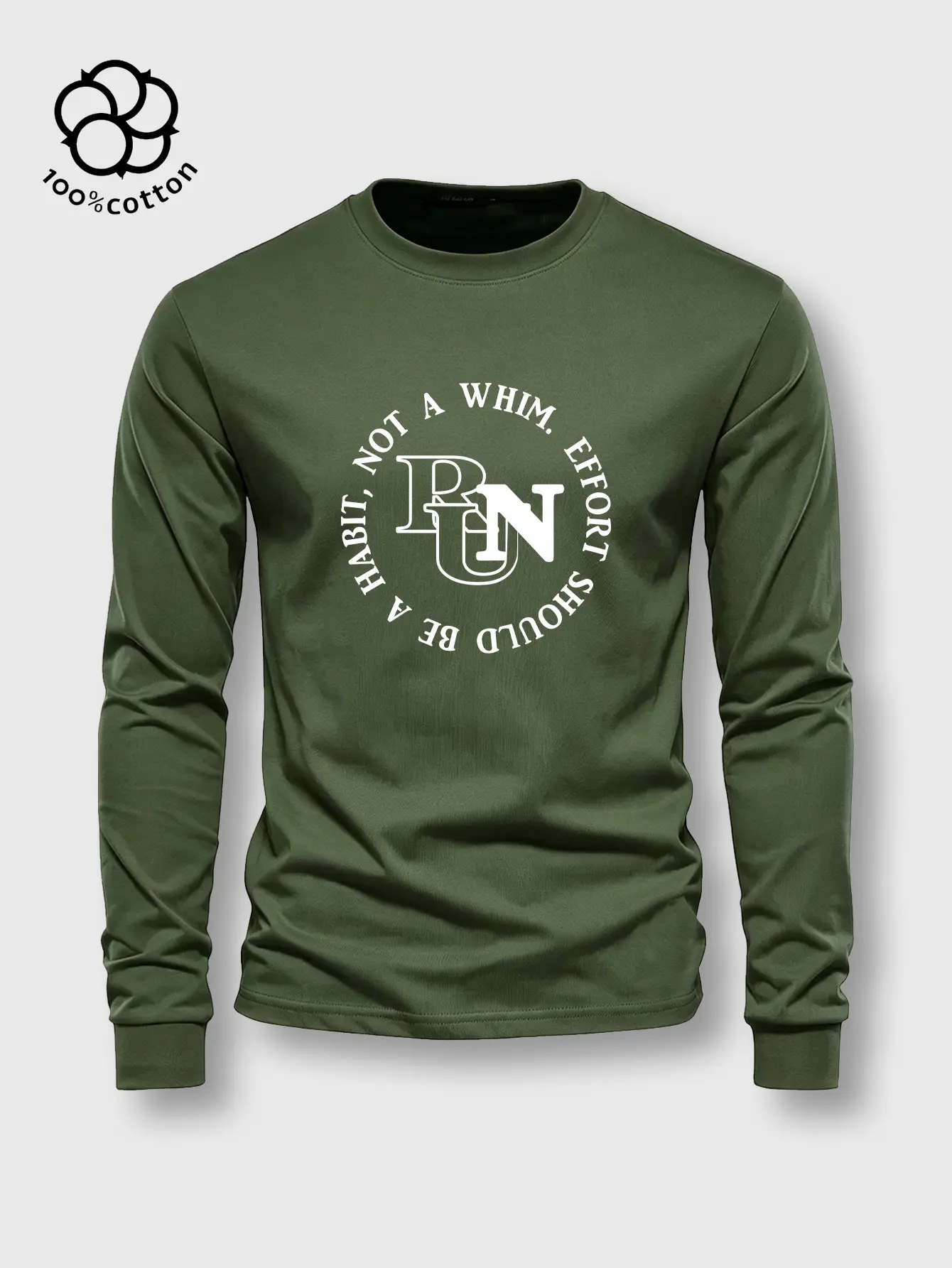1pc Men's 6.5oz Heavyweight 100% Cotton Circular Badge Interlock Crew Neck Long Sleeve Tshirt - Stylish, Soft Fabric, Ribbed Cuffs, Fitted Cut, Classic Basic Look, Stretch, Breathable, Smooth, Unisex All-Season Casual Tops for Outfits