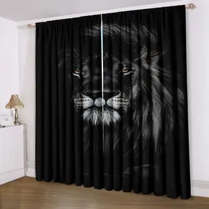 African Lion Curtains, Wild Animal Themed Window Drapes, Contemporary Style, Perfect for Bedroom & Living Room Decor