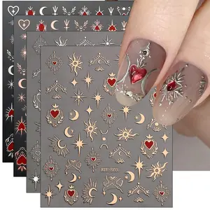 9 Sheets Moon Star Nail Art Stickers Decals Self-Adhesive Pegatinas Uñas Sun Nail Supplies Nail Art Design Decoration Accessories springtok