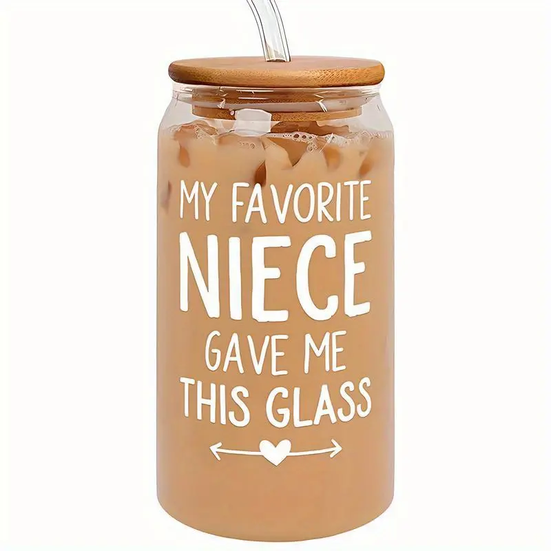 Niece's Aunt Gift Set, Perfect for Birthdays & Mother's Day, Unique 16 Oz Glass Jar, Glass Water Cup, Glass Drinking Cup, Glass Beverage Cups, Stylish Glass Cups, Ideal Present for New Aunts, Thoughtful Aunt Gifts, Drinkware Glass, Drinking Glassware