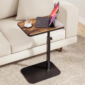 TV Tray Table, C-Shape Couch Desk, 360? Swivel Side Table Height Adjustable, Laptop Stand for Couch Recliner, Small Bedside Tables, Rustic Brown