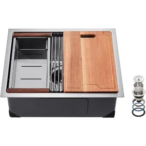 VEVOR 23 inch Kitchen Single Sink, 304 Stainless Steel Undermount Sink Drop-In Single Bowl Farmhouse Basin with Ledge Multiple Accessories, Household Dishwasher Sinks for Prep Kitchen, Bar 23*19VEVOR Super Brand Day