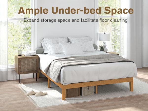 Wood Bed Frame, Platform Mattress Foundation with Support Slats, Natural Pine Color, Easy Assembly, No Spring Needed