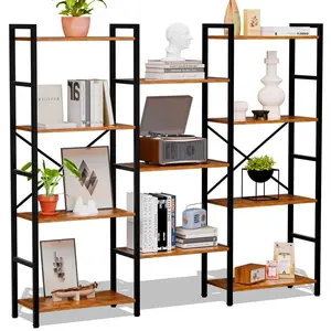 Triple 4 Tier Book Shelf, Modern Bookcase Shelf, Freestanding Large Display Shelves for Living Room/Office/Garage, Stable Large Bookshelf with Storage for Books/Lego/Plants, Black
