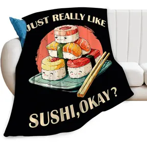 Taimeng Funny Sushi Throw Blanket, Japanese Food Blanket, Food Sushi Lovers Fleece Cozy Flannel Warm Lightweight Blankets Gifts for Kids Teens Women Men Girls Boys 40"X50"