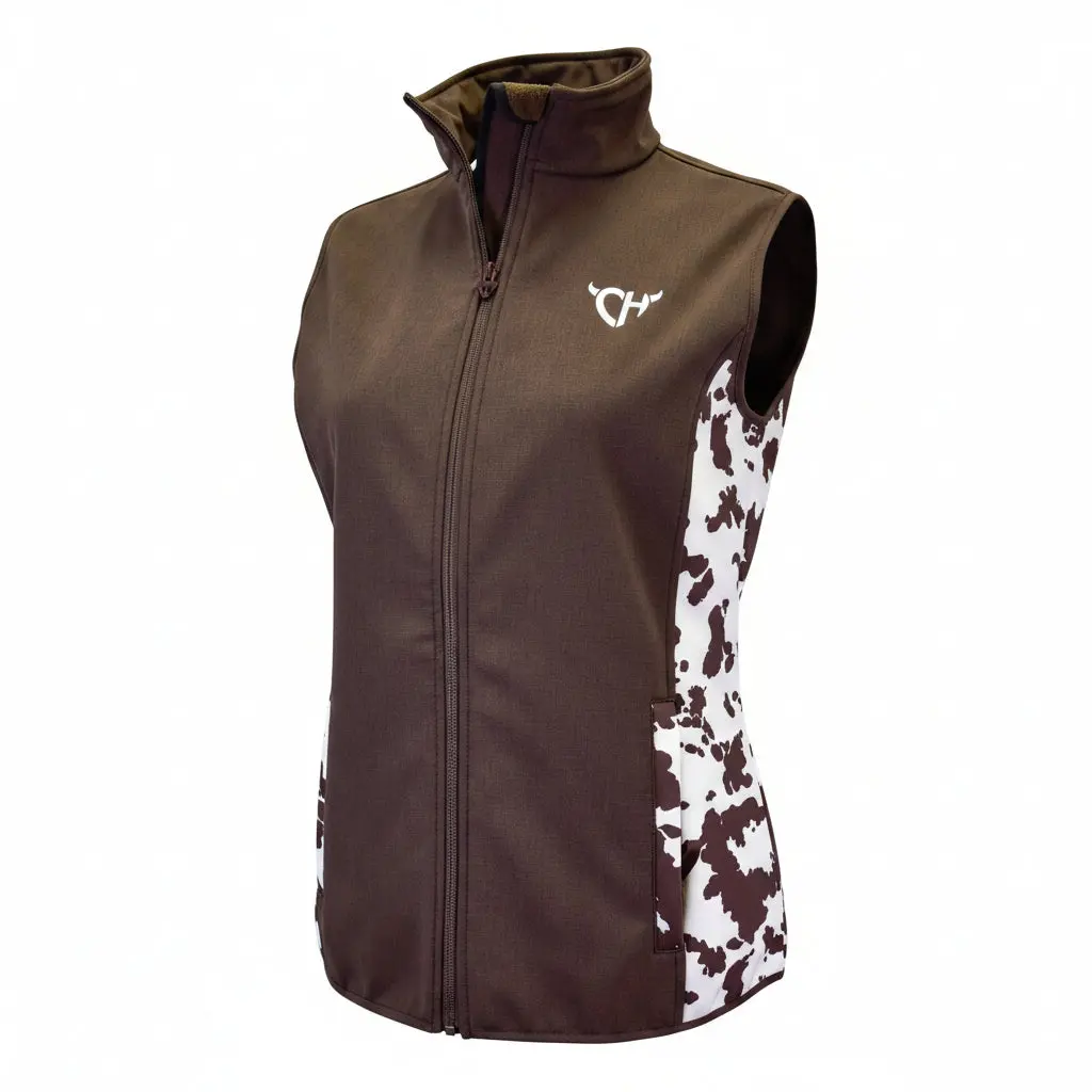 Women's CH Dark Chocolate "Cow-print Accent" Poly Shell Vest