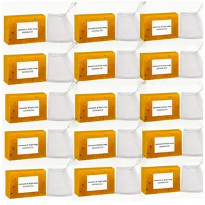 Handmade Turmeric & Kojic Acid Soap Bar with Lemon, Gentle Foaming Face & Body Cleansing for All Skin Types, Natural Body Care for Men & Women with Soap Saver Bag
