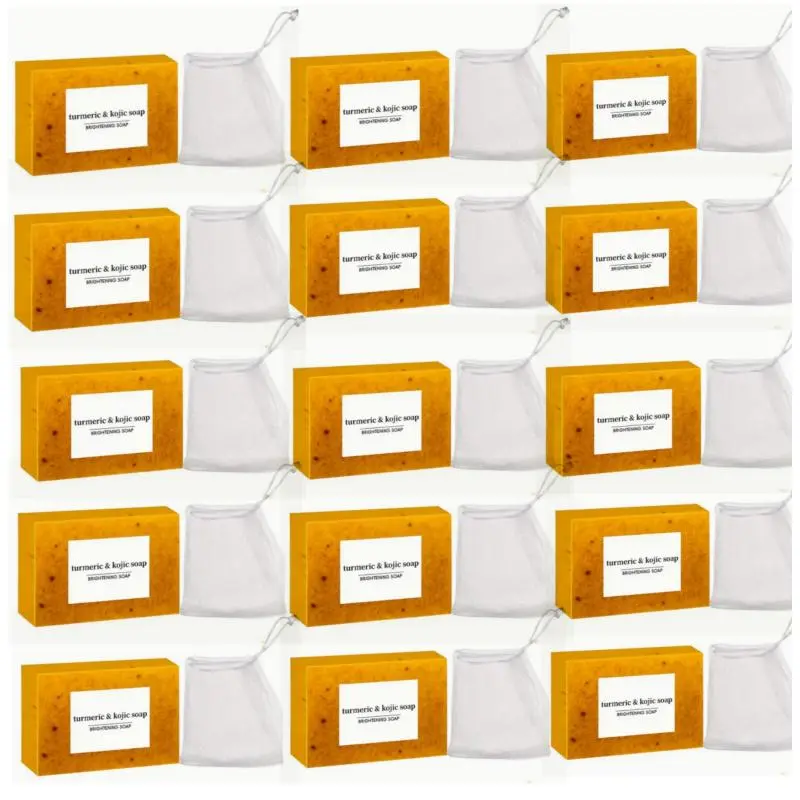 Handmade Turmeric-Kojic Acid-Lemon Blend Body Care Soap Bar, Sudsy Cleaning Gentle Foaming Cleanser for Brightening & Restore, Fresh Citrus Daily Face/Body Wash for All Skin Types with Soap Saver Bag