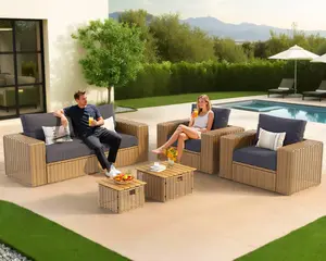 [Ships in Multiple Boxes] VanAcc Outdoor Patio Furniture Set with 8.3" Wide Armrest 5.9" Thick Cushions, 5 Pieces Outdoor Wicker Rattan Conversation Set with Ottomans/Coffee Tables for Garden, Poolside, Backyard Deck, Grey