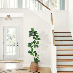 5ft Artificial Fiddle Leaf Fig Tree - White Planter, Moss, Adjustable Limbs, Fake Rubber Floor Plant with Decorative Fruit, Faux Silk Plant for Home Office Decor, Gift for Home Supplies Decor