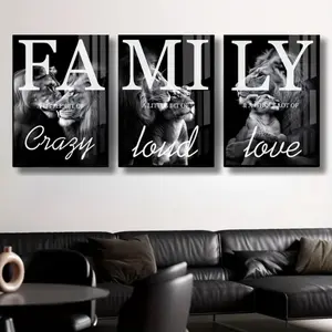 Three-piece printed canvas painting, family lion print mural, ideal gift for living room and kitchen, decorative mural, home decoration, office decoration, room decoration