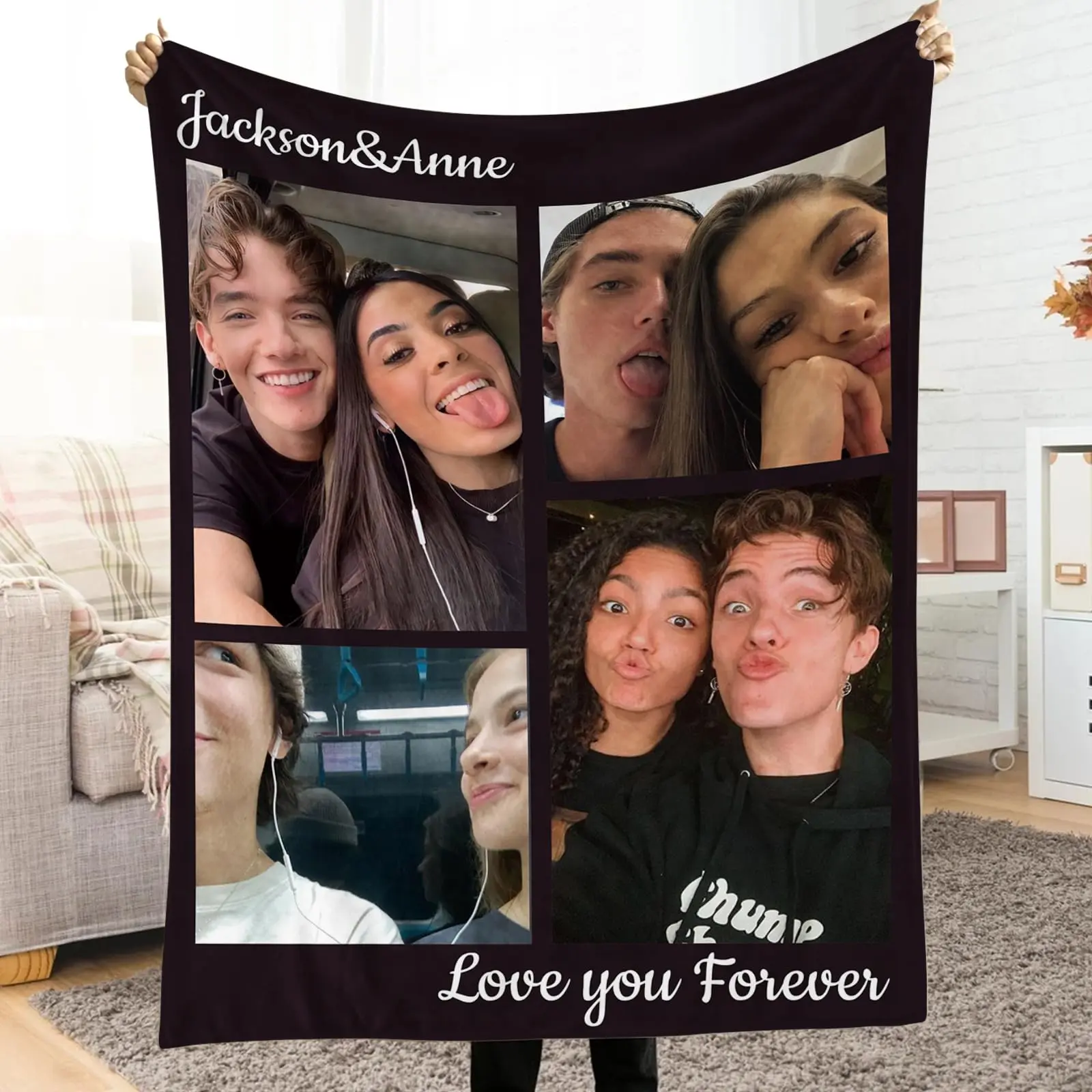 BARLEY ONE Click “Shop Chat”, Send Photos, Custom Blanket with Picture Personalized Photo Throw Blanket Customized Text Fleece Blanket for Girlfriend Boyfriend Wife Husband Couple Gifts, Mother's Day Gift,Perfect for Weddings, Valentine's Day, Birthday