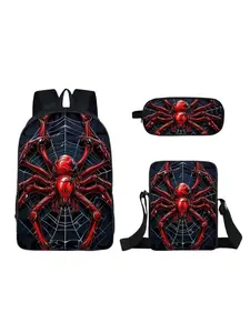 Spider Three-In-One Student Backpack, Crossbody Bag and Pencil Case, Durable Multi-Functional Storage Bag, Essential for Daily Use and Travel