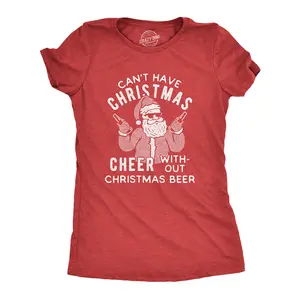 Womens Can't Have Christmas Cheer Without Christmas Beer T Shirt Funny Santa Claus Xmas Party Tee Funny Womens T Shirts Cute Vintage Fashion Casual Ladies T-Shirt Gift Christmas Tops for Women Funny Beer Top Red -
