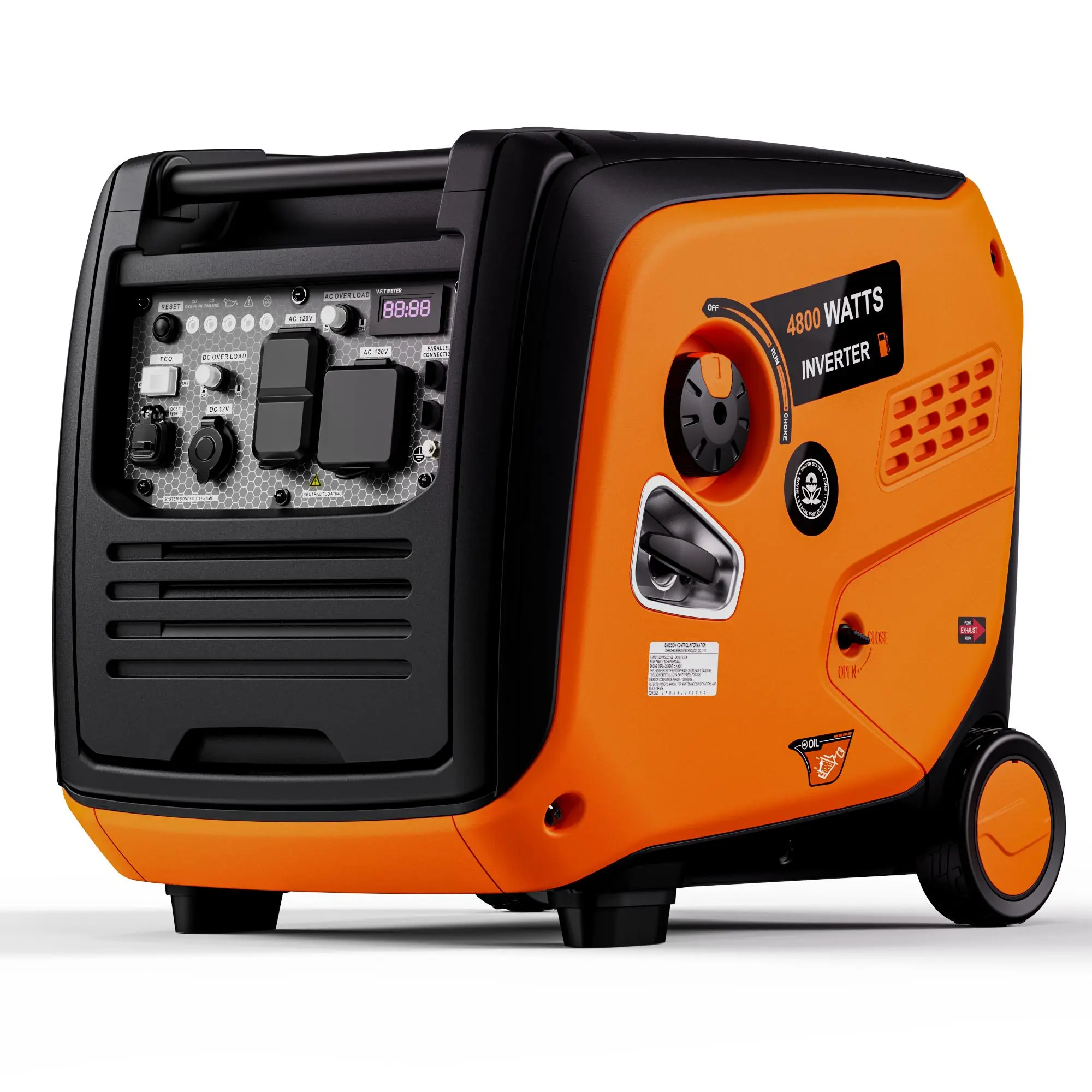 Efurden 4800 Watts Inverter Generator Gas Powered, Portable Generators for Home Use and Camping, with Fuel Gauge and Digital Meter, CO Sensor, RV Ready, Parallel Capable, EPA Compliant