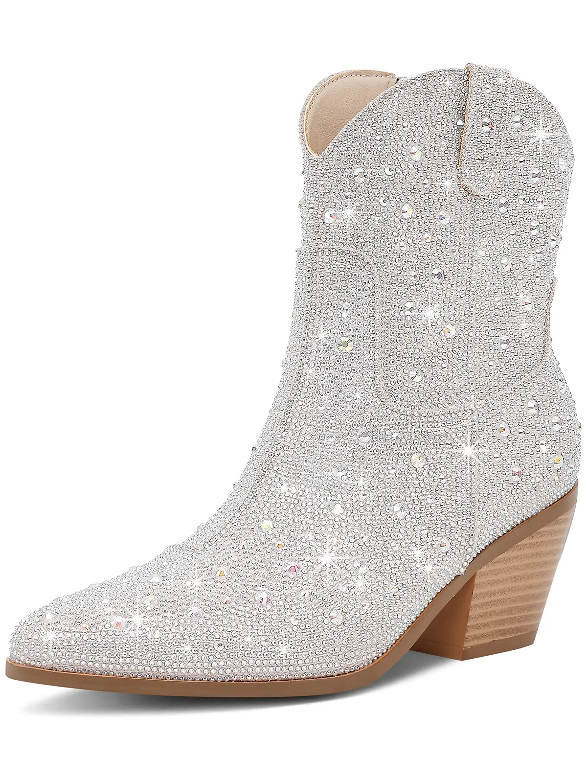 LOCERICH Women's Western Cowboy Booties - Multicolor Rhinestone, Block Heel, Side Zipper, Ankle Height, Pointed Toe, Comfortable Casual Shoe, Women's Western Wear, Statement Footwear, Decor, Western Wear For Women