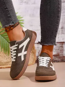 Women's Brown Suede Lace - Up Sneakers Trainer Shoes with White Stripes, Casual Comfortable Walking Shoes, Versatile Footwear for Daily Commuting & Leisure, Female All - match Trendy Shoes for All Seasons