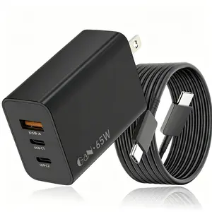 65W 3-Port GaN Super Fast Wall Charger with a 6.6-ft (2-meter) USB-C Cable， for Nintendo Switch/ GaN3 AC Power Adapter for Nintendo Switch/ OLED/Lite and Steam Deck/OLED, for Galaxy S23 Ultra/S23/S23+/S22/S22+/S21 Ultra/S20/S10+/S9/S8/Z Fold 3/iPad Pro
