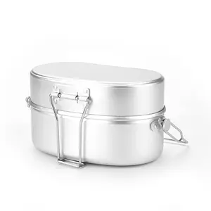 Three-piece set aluminum mess kit, single-person lunch box, outdoor camping military enthusiast multi-functional bento box, military training lunch box with handle