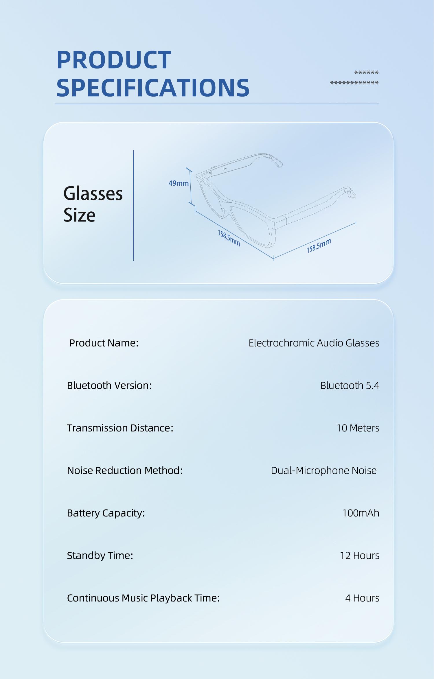 2026 New Smart Glasses 4-level electrochromic sunglasses,Open-Ear Audio,Gifts for Men Women