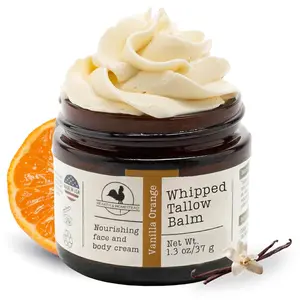 Hearth & Homestead Whipped Beef Tallow for Skin & Face - 100% Grass Fed, Eczema Cream & Body Butter, Organic Olive Oil, Calendula & Rose, Lotion & Hand Moisturizer for Dry Skin, Vanilla Orange, 1.3oz