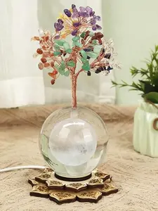 Seven Chakra Tree of Life Decor for Spiritual Gifts, Reiki Healing Crystals Luck Money Tree with Crystal Ball and LED Lighted Zen Base, Feng Shui Decor for Home Office Shelf Desk
