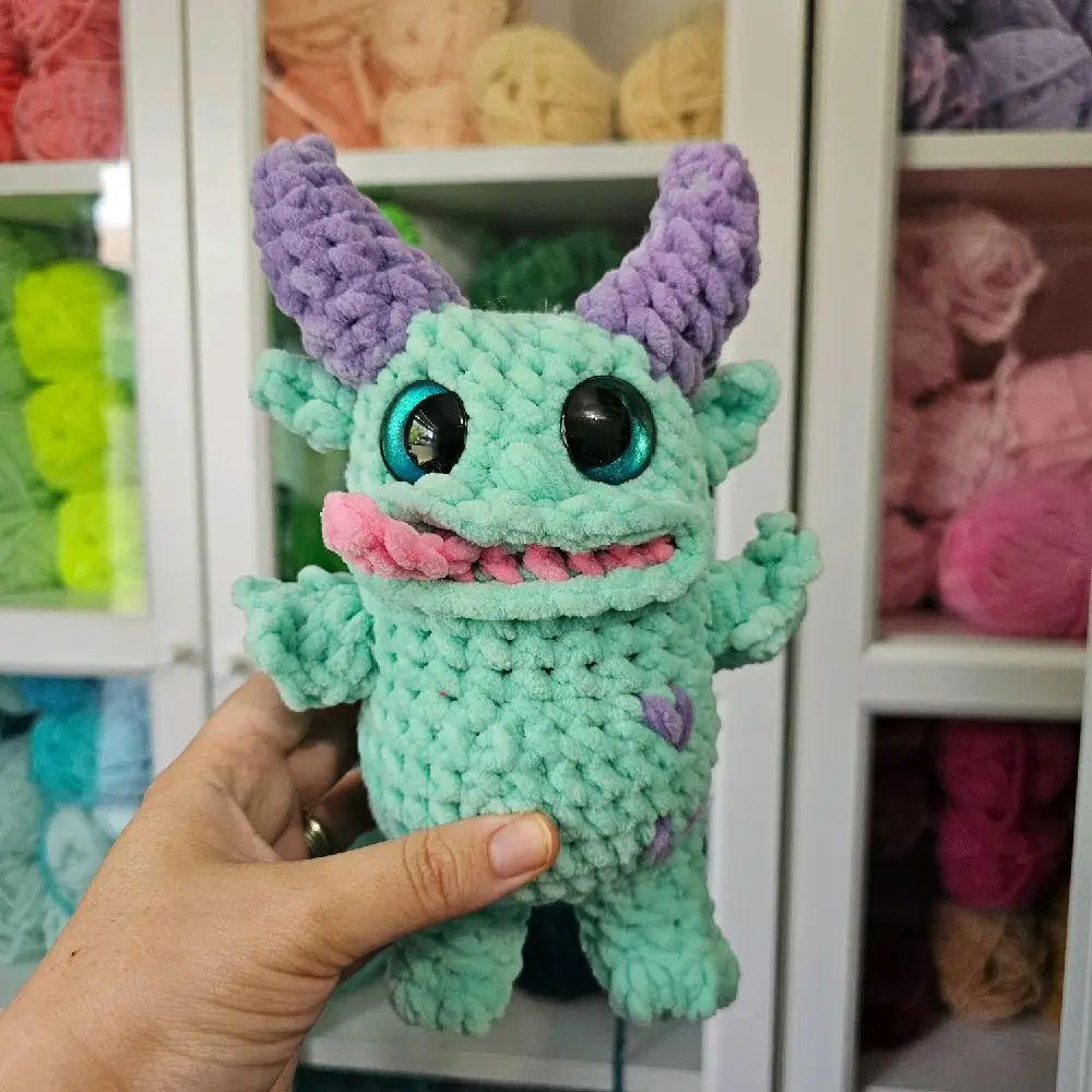 Crochet Mint Monster Amigurumi Stuffed Animal - Compact Kawaii Collectible, Soft Huggable Cartoon Character Plush, Stuffed Animal Gift for Collectors
