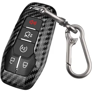 Key fob Cover,Carbon Fiber Car Key Case Protector with Keychain For Ford Fusion,F-150,Edge,Explorer,Mustang,Lincoln MKZ,MKC 4/5 Buttons Smart Key