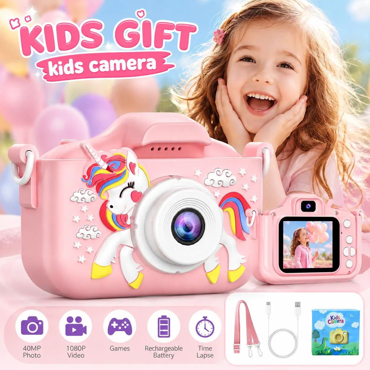 A perfect Christmas gift: a 1080P HD digital camera, a handheld camera, a cute video camera toy, and a birthday and holiday present.