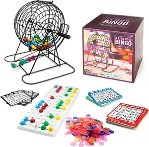 Jumbo Bingo Game Set for Adults, Seniors, Family & Kids - 100 Cards 500 Chips 75 Balls, XL Roller Cage & Board
