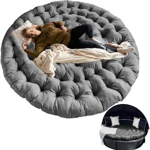 66-inch waterproof dark gray outdoor round daybed cushion, round floor seating futon pad, circle sun island sunbed mattress, patio day bed replacement cushions (66 × 6 inches)