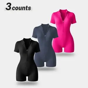 Women’s bodysuit, high-elasticity waist shaping bodysuit, yoga and fitness bodysuit, women’s jumpsuit, V-neck zipper, comfortable, soft and breathable, suitable for yoga and fitness, shaping and compression shorts set, comfy bodysuit GARMENTARY