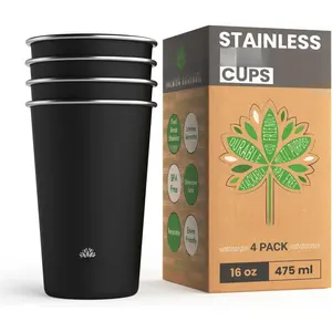 Stainless  Cups - 16 oz Pint Tumbler (4 Pack) -  Metal Drinking Glasses | Stackable Durable Cup (16 oz Black)