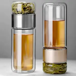 High Borosilicate Glass 420ML Tea Water Bottle with Tea Filter - Double Layer Design, Ideal for Tea Brewing and Infusion - Mug, Bottled Adjustable floral design tumbler cup Insulated Stainless