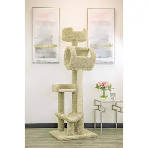 Maykoosh Cat Tree with Scratch Post and Sturdy Base, Bohemian Bliss Multi-Level Cat Cat Climbing Tower Cat Tree, Solid Wood and Carpet Construction.