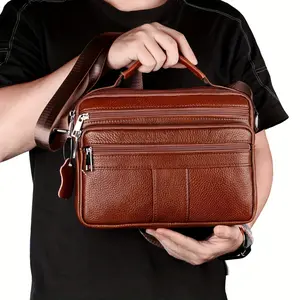 Retro Top Layer Cowhide Multi-functional Men's Business Briefcase - Genuine Leather Crossbody Handbag For Daily Commuting & Business Trips Messenger Bag