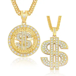 2PCS Money Chain Fake Gold Necklace: Big Money Dollar Sign Gold Chains Halloween Costume - Men Rapper Digger Hip Hop 70s 80s 90s Costume Accessories