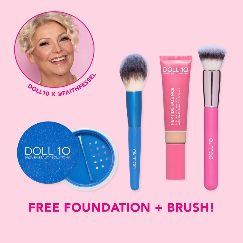 Faith's Flex & Set Bundle | Peptide Bounce Flexible Foundation, WaterBlur Powder, and Brushes