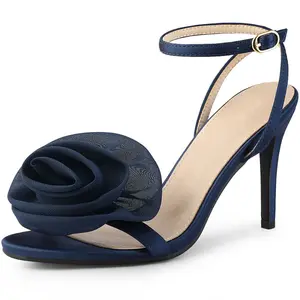 Perphy Women's Floral Rose Stiletto Heel Sandals Navy Blue 6