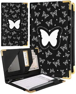 Butterflies Server Book Organizer with Zipper Pocket Premium Leather Server Books for Waitress